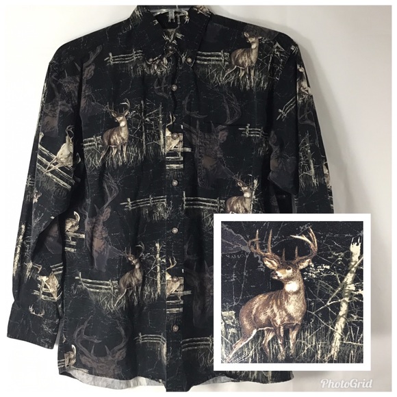 Wood & Water Outfitters Buck Deer Hunting Sport Field Shirt Medium - Picture 3 of 8